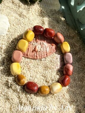 MOOKAITE Yellow, Red, Cream & Brown Stone Chip Bracelet silver